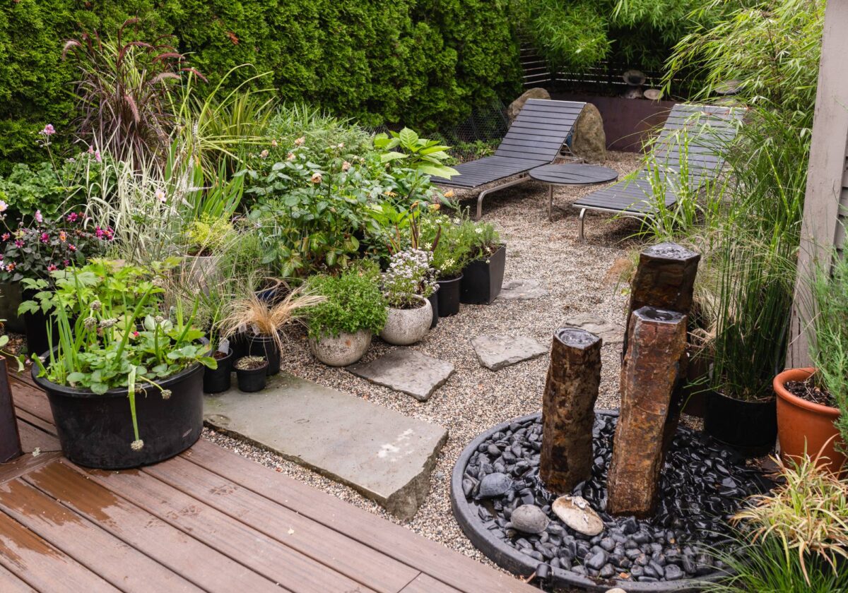 backyard deck installation and garden design